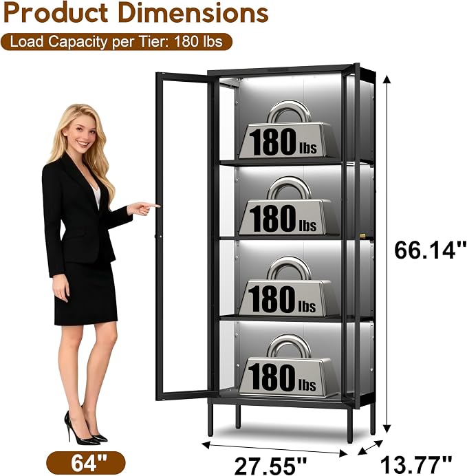 UNICOLY Display Cabinet with Glass Doors, Glass Display Cabinet with 8 Color - Image 3