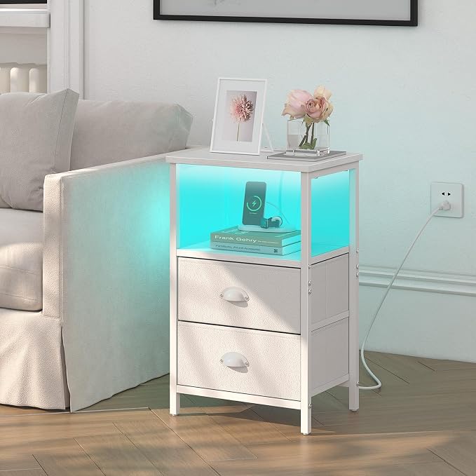 sthmec Nightstand with Charging Station, LED Night Stand Set 2, Bedside Table - Image 2