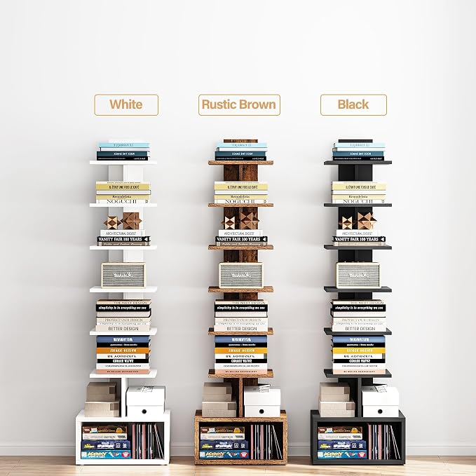 TUTOTAK Narrow Bookshelf, Vertical 8-Tier Bookcase, Spine Book Shelf - Image 5