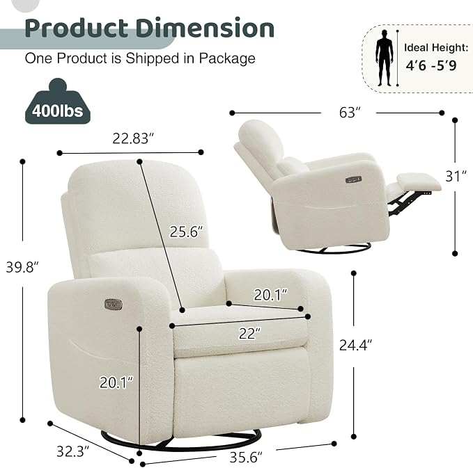 Power Swivel Rocker Recliner, Oversized Boucle Nursery Glider Recliner - Image 2