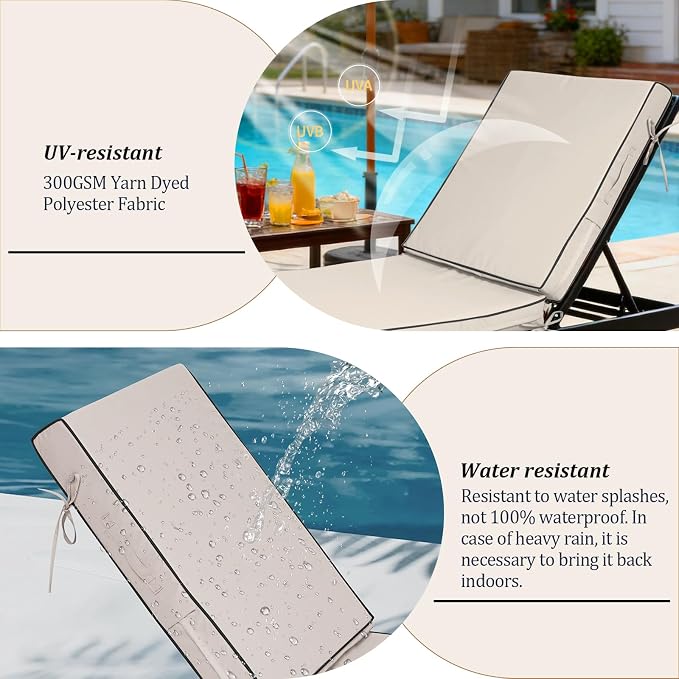 72x21x4in Lounge Cushions for Outdoor Furniture, Outdoor Lounge Chair Cushions - Image 4