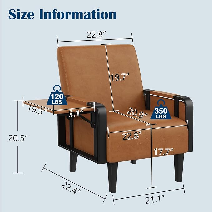 Andeworld Modern Brown Accent Chair, PU Leather Upholstered Armchair Side Chair - Image 2