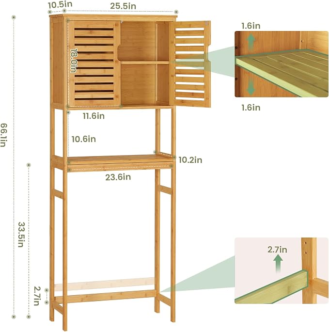 VIAGDO Over The Toilet Storage Cabinet, Tall Bathroom Cabinet Organizer - Image 2