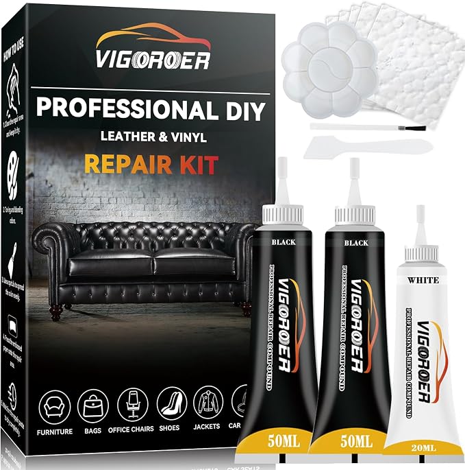 Black Leather Repair Kit for Furniture, Leather Seat Repair Kit for Cars by Vigorder