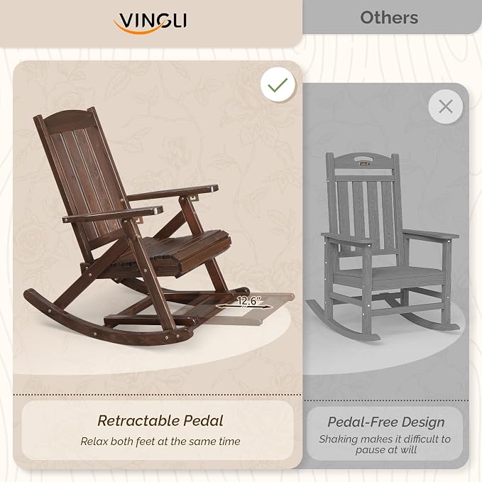 VINGLI Wooden Porch Rocking Chair, Heavy Duty Outdoor Rocking Chair - Image 5
