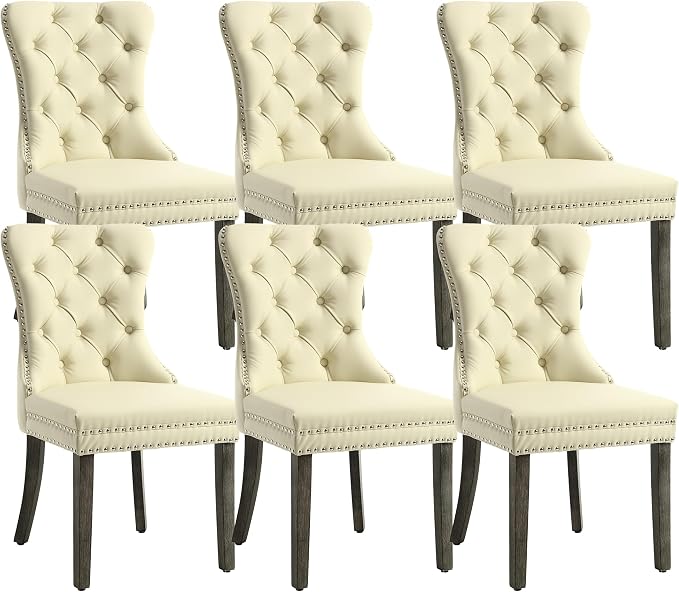 KCC Faux Leather Dining Chairs Set of 6, Upholstered High-end Tufted Dining by KCC