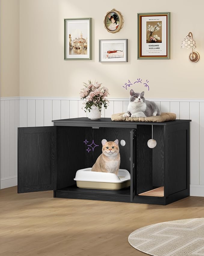 Hzuaneri Cat Litter Box Enclosure, Hidden Litter Box Cabinet Furniture - Image 3
