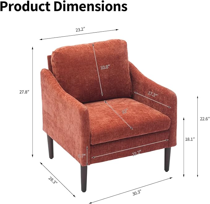 Mid Century Modern Accent Chair, Chenille Fabric Armchair - Image 2