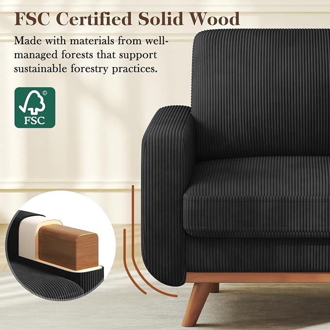 Vesgantti 38.5" Accent Chair Black, Comfy Corduroy Single Sofa Seat - Image 4