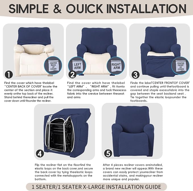 Recliner Chair Covers, 4-Piece Stretch Geometric Strokes Jacquard Reclining - Image 8