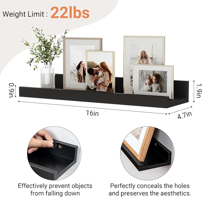 Floating Shelves for Wall, 16 inch Wood Floating Shelves Set of 2, Picture - Image 3