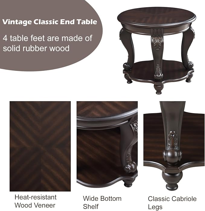Solid Wood Coffee Table Set for Living Room, Coffee Table & 2 End Side Table - Image 5