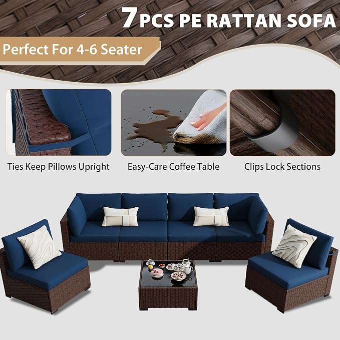 KIGOTY 7-Piece Patio Furniture Set, All-Weather PE Rattan Outdoor Sectional Sofa - Image 5