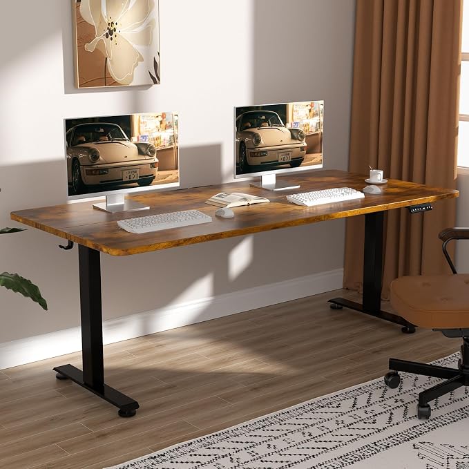 Veken 63 Inch Electric Standing Desk, Height Adjustable Sit Stand Up, Wood by Veken