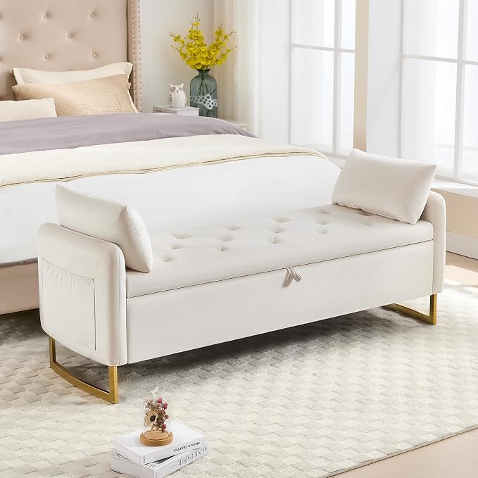 65" End of Bed Storage Bench, Velvet Storage Bench - Image 9