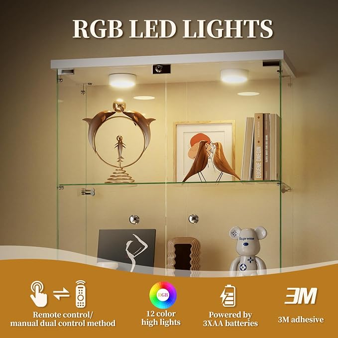 Display Cabinet with Glass Door and Lock, LED Lights 5-Shelf Curio Cabinets - Image 3