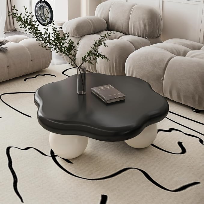 35" Cloud Coffee Table with 3 Ball Legs, Modern Minimalist Petal Center Table by BSYEIO