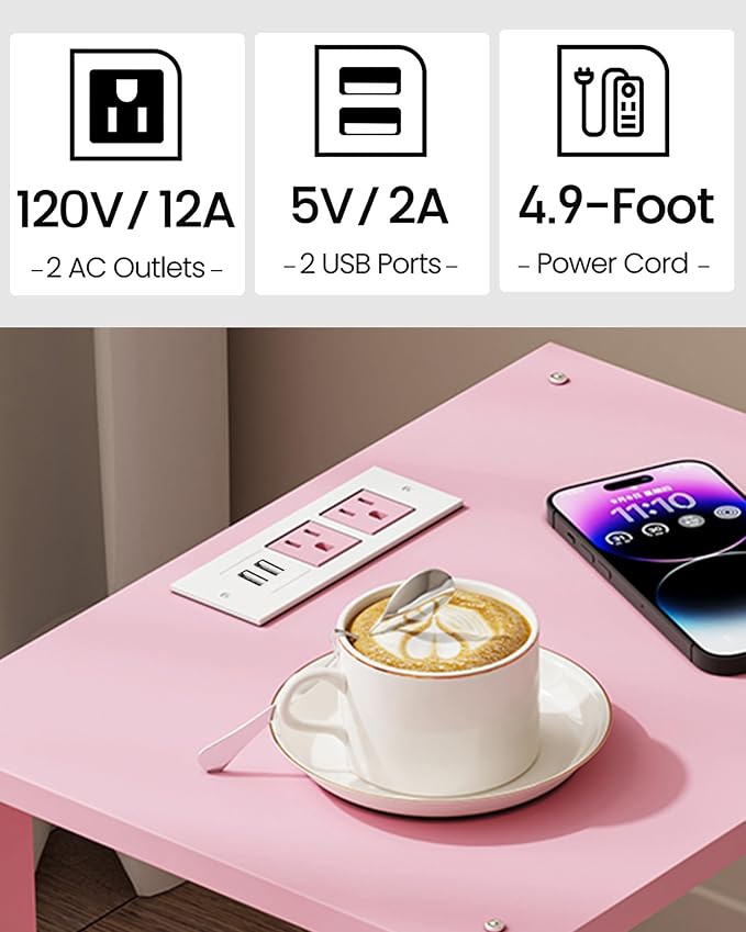 TUTOTAK End Table with Charging Station, Small Side Table with Outlets - Image 7