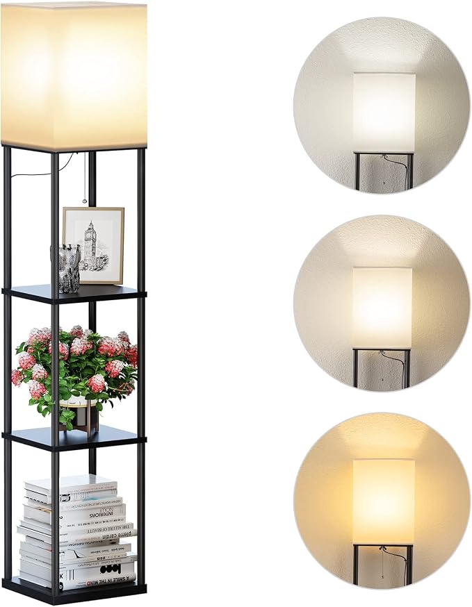 SUNMORY Floor Lamp with Shelves, Modern Square Standing Lamp with 3 Color by SUNMORY