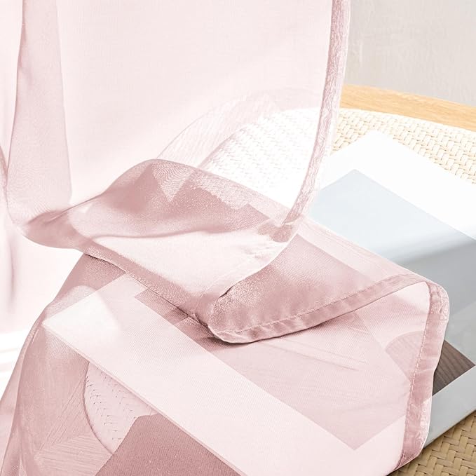 MIULEE Blush Pink Sheer Curtains 90 Inches Long, 4 Panels Set, Light Filtering - Image 7