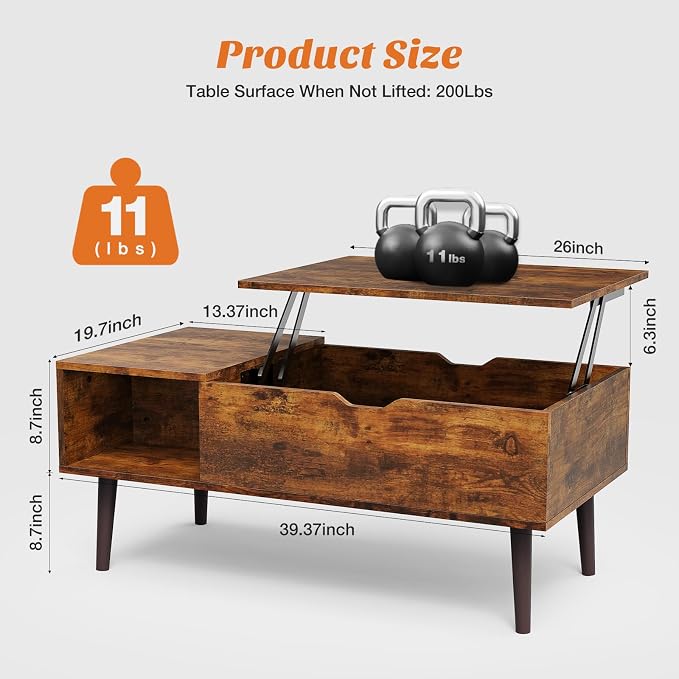 Sweetcrispy Wood Coffee Table Lift Top Coffee Tables - Image 3