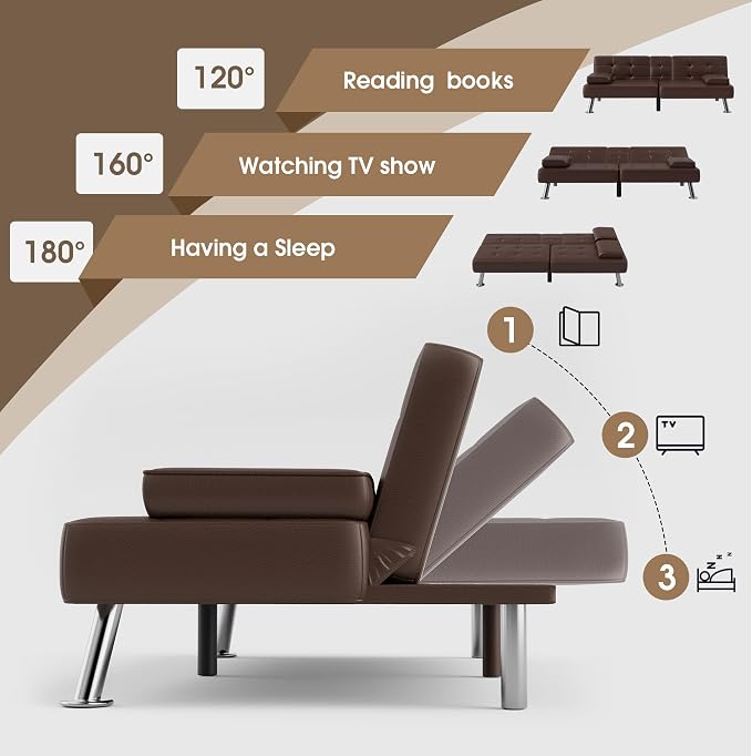Flamaker Futon Sofa Bed Modern Folding Futon Set Convertible Recliner Lounge - Image 6