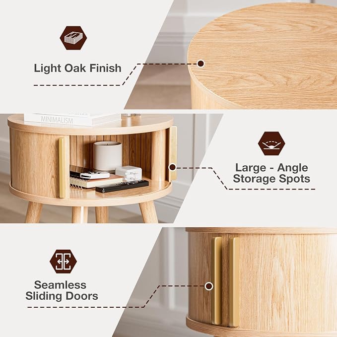 ZttRiee Side Table with Sliding Door & Cabinet, End Table - Image 4