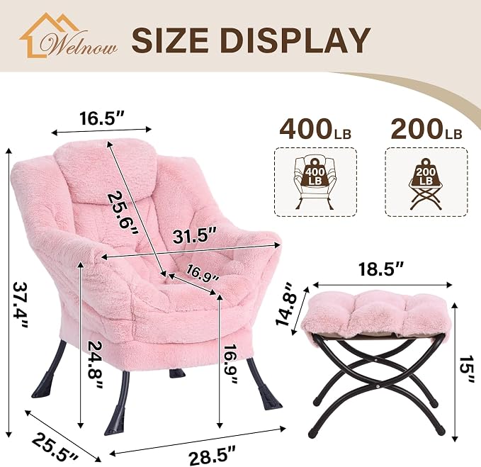 Welnow Lazy Chair with Ottoman, Modern Accent Chair with Armrests and a Side - Image 3
