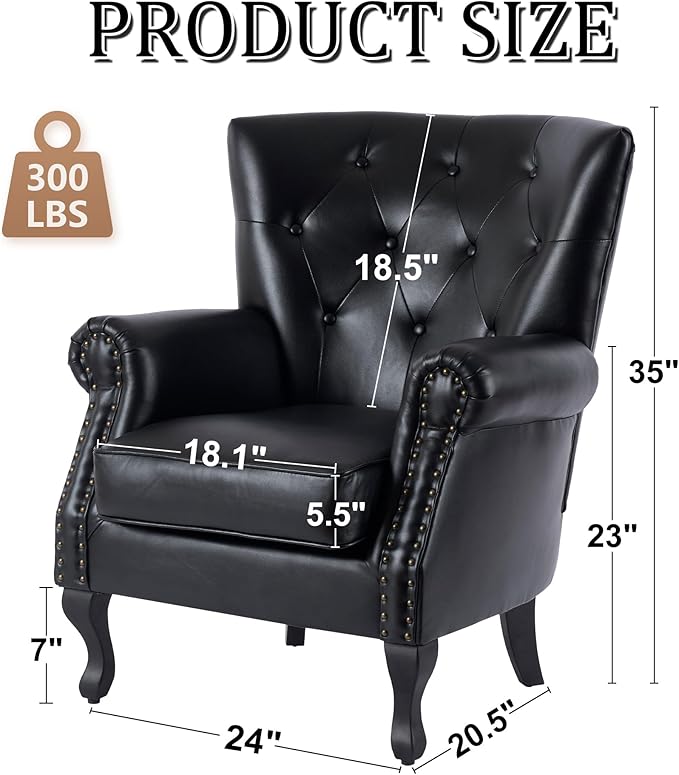 Modern Faux Leather Accent Chair, Upholstered Mid-Century Armchair - Image 3