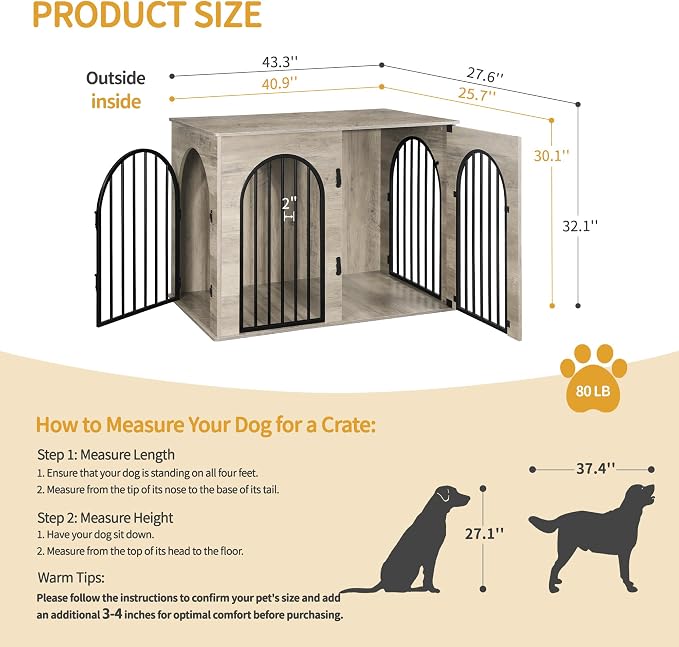 Hzuaneri 43.3" Wooden Dog Crate Furniture, Indoor Dog Kennel Dogs Cage - Image 2