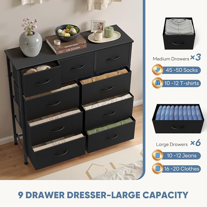 DUMOS 9 Drawer Dresser for Bedroom, Fabric Storage Organizer - Image 6