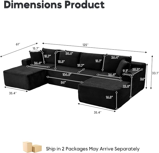 125 Inch Modular Sectional Sofa, Cloud Couch Oversized U Shaped Corduroy Sofa - Image 2