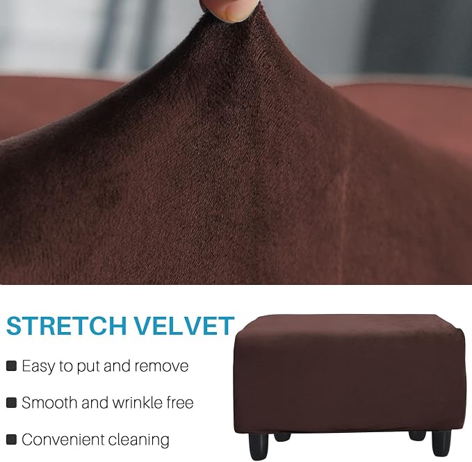 Ottoman Cover, Stretch Rectangle Velvet Ottoman Slipcovers of Foot Stool - Image 3