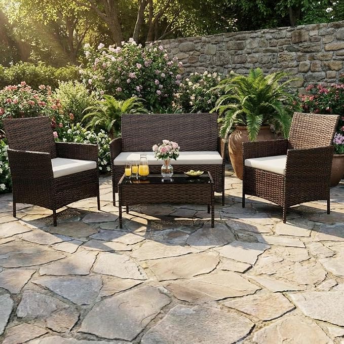 4PCS Outdoor Patio Bistro Set, PE Rattan Wicker Armchairs - Image 5