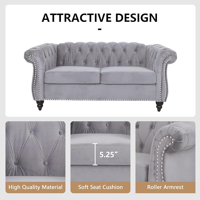 QHITTY 2 Piece Living Room Set, Sectional Chesterfield Sofa Chair Contemporary - Image 5