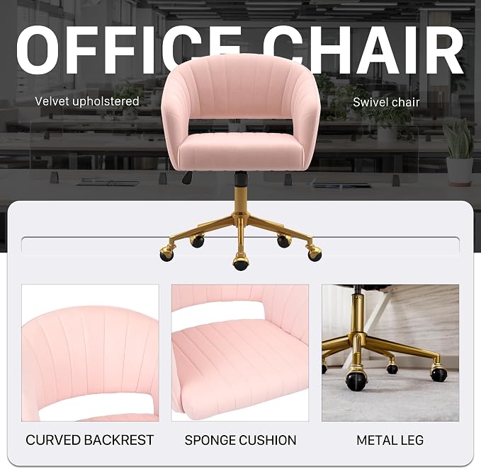 Home Office Chair Swivel Velvet Desk Chair Accent Armchair Upholstered Modern - Image 8
