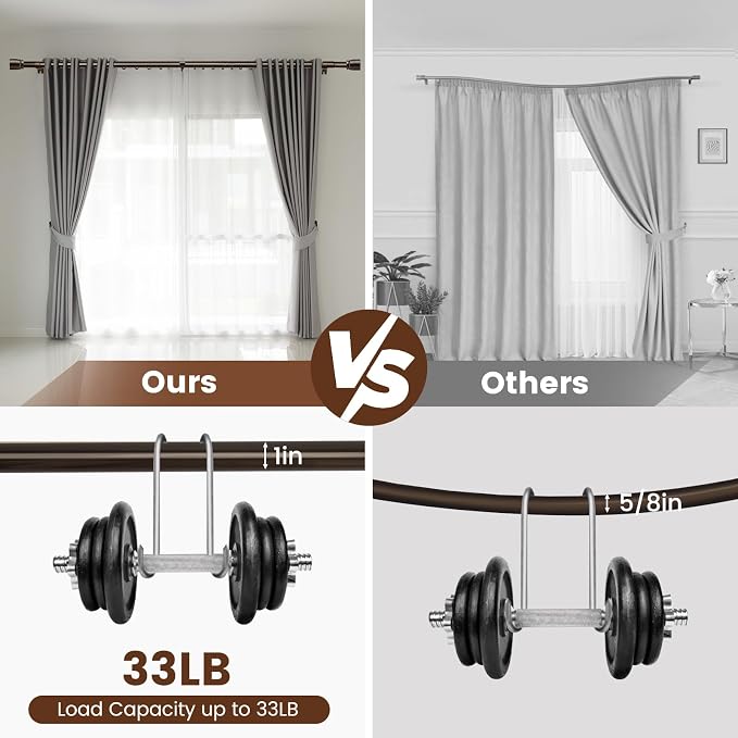 2 PACK 1” Diameter brown curtain rod Itself is 30 to 90 inch. 1 Pack Fits 30-84 - Image 4