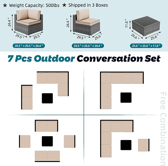 SUNLEI 7pcs Patio Conversation Sets Outdoor Furniture Sets, High Back - Image 5