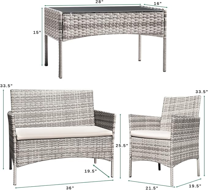 Greesum Patio Furniture 4 Pieces Conversation Sets Outdoor Wickerr Rattan - Image 7