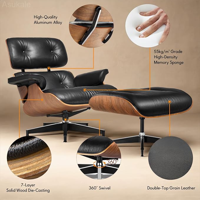 Black PU Leather, Mid Century Chaise Lounge Chair Indoor, Chair - Image 7