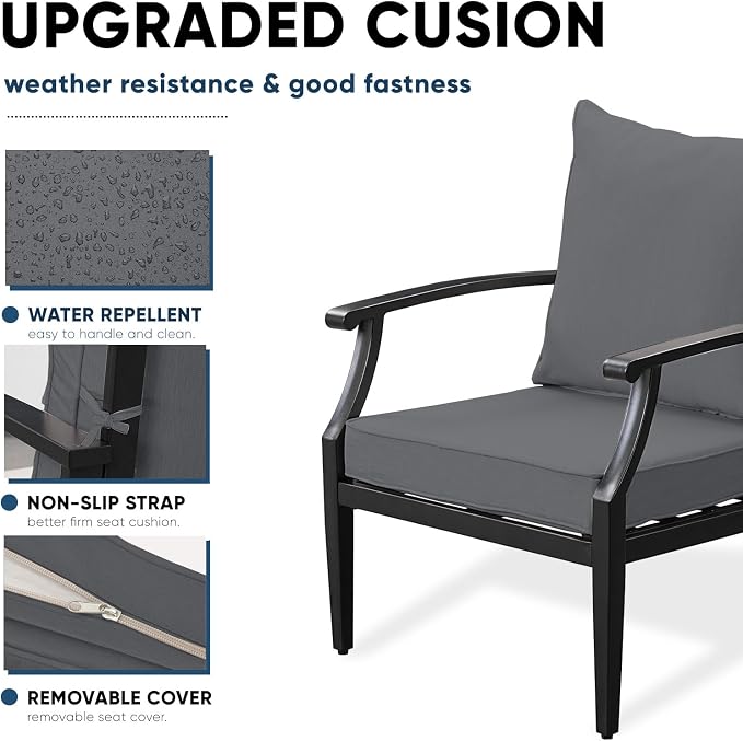 4-Piece Patio Conversation Set, Oversized Outdoor Metal Furniture Set - Image 5