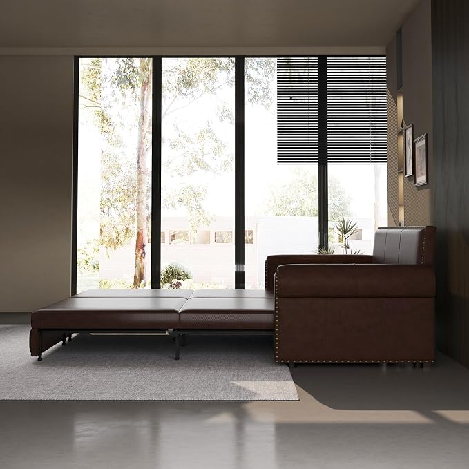 Faux Leather Sleeper Sofa Couch - Image 5