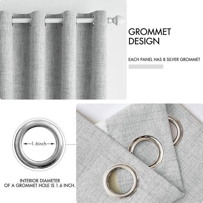 MIULEE Linen Curtains for Bedroom 100% Blackout Thermal Insulated Glacier Gray - Image 4