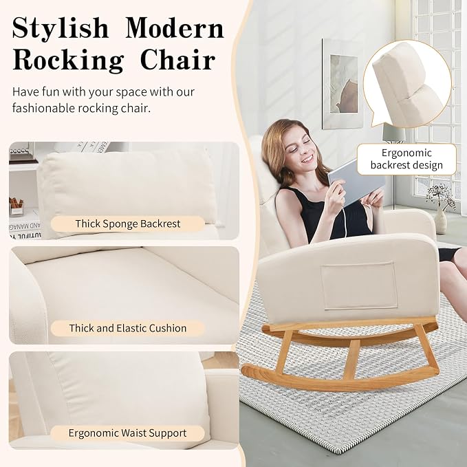 HCHAIRH Rocking Chair Nursery, Upholstered Nursing Rocker Chairs - Image 6