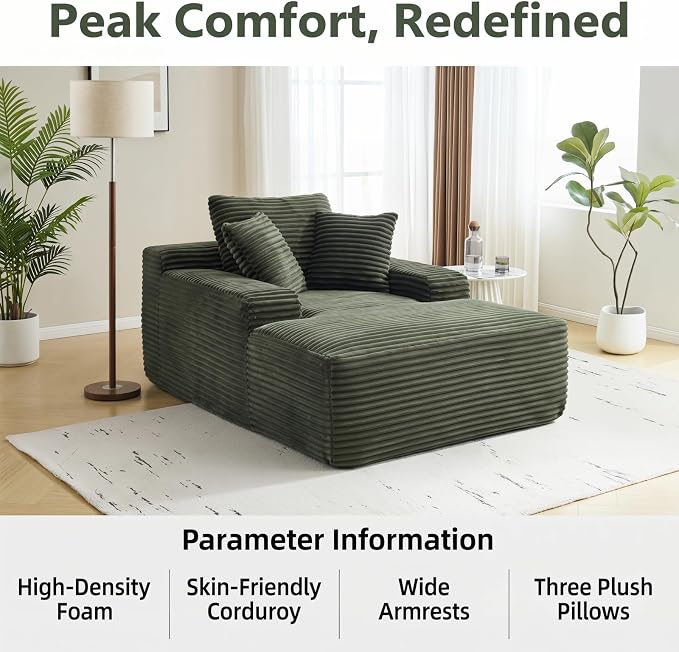 Oversized Boneless Chaise Sofa Bed, Corduroy Chaise Lounge Chair Indoor - Image 3