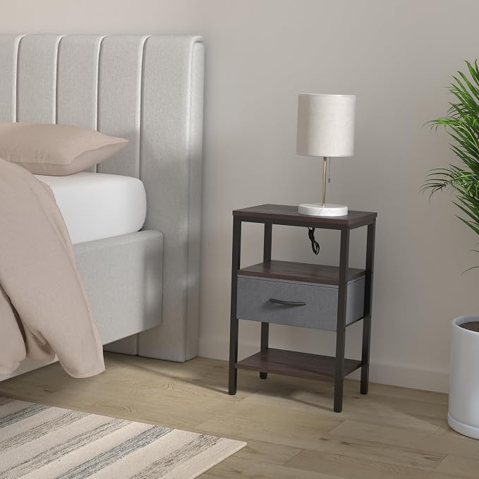 SUPERJARE Nightstand with Charging Station, Bed Side Table with Adjustable - Image 2