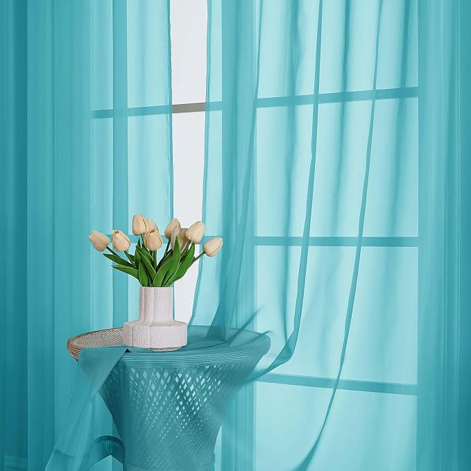 OWENIE Turquoise Sheer Curtains 120 Inches Long 2 Panels Set, Airy Lightweight - Image 6