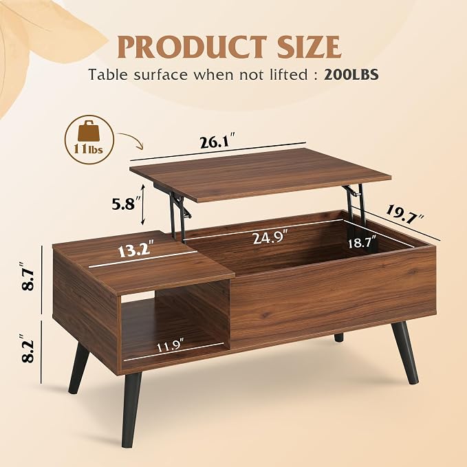 WLIVE Coffee Table for Living Room, Lift Top Coffee Table - Image 3