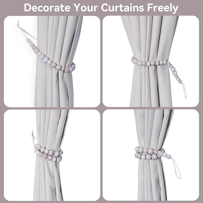 Wood Bead Curtain Tiebacks, KLOGTSIND Set of 2 Curtain Holdbacks - Image 3