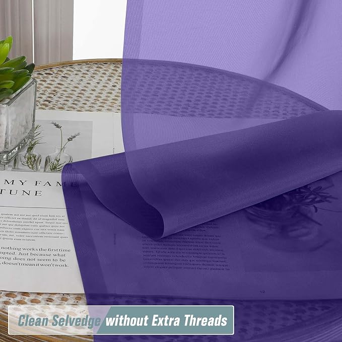 Purple Small Sheer Curtains Tier 24 Inches Length 2 Pieces, Light Filtering - Image 5
